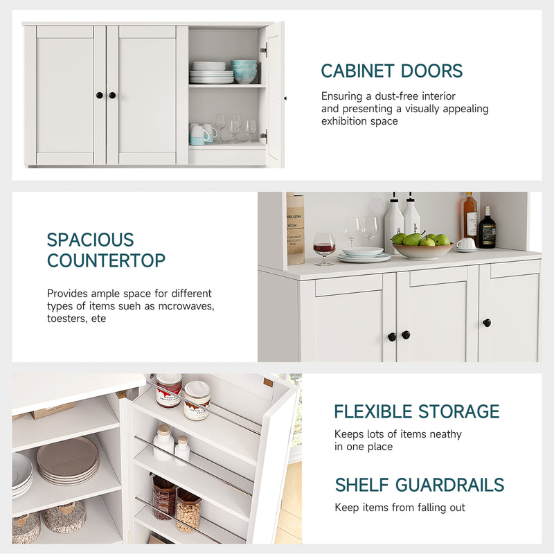 71" Kitchen Storage Cabinets with 6 Doors and Adjustable Shelves, Tall Pantry Cabinets for Kitchen, Dining Room, White