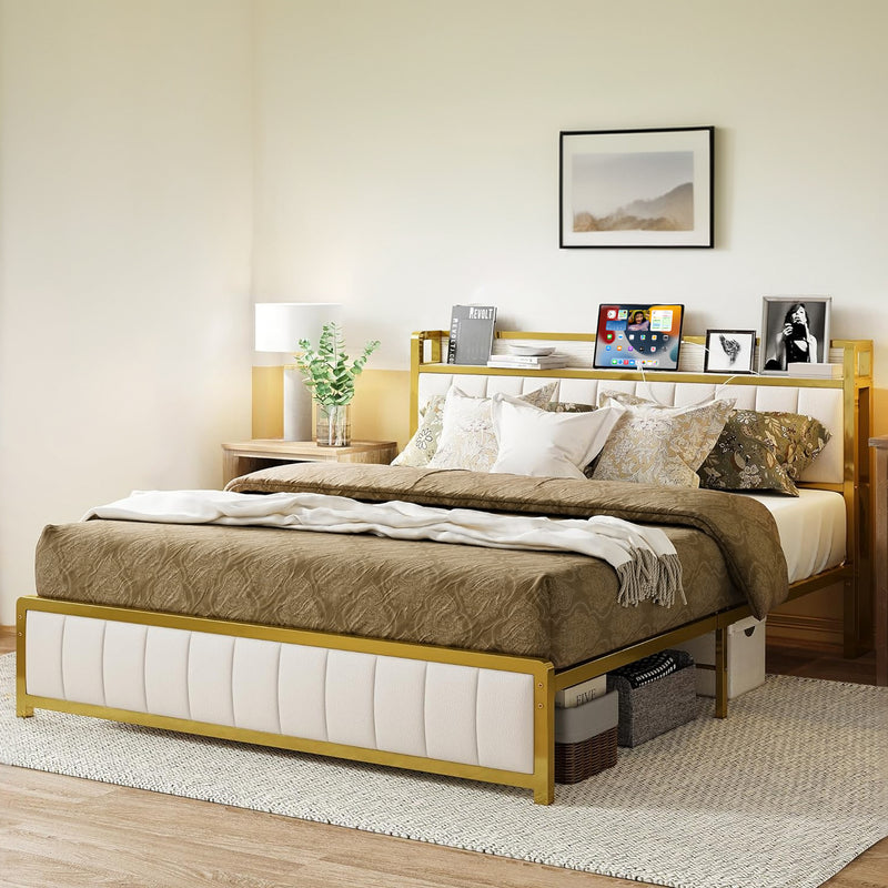 Bed Frame, Platform Bed Frame with Headboard and Strong Support