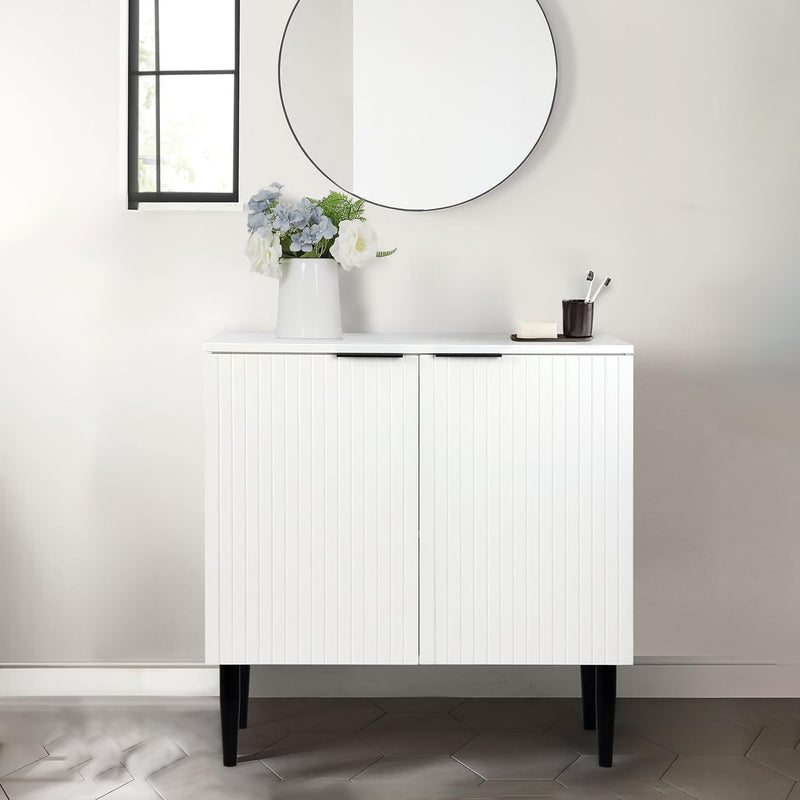 White Modern Sideboard, Home Storage Cabinet, Floor Standing Bathroom Cabinet with Doors and Adjustable Shelves