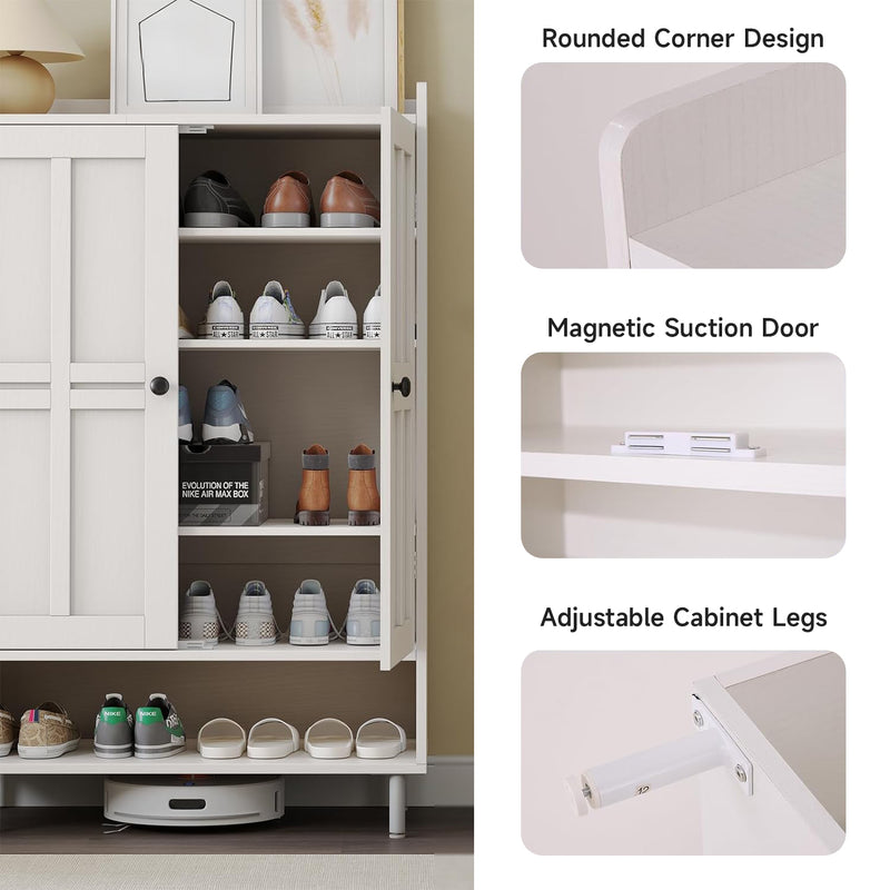 6-Tier Entryway Shoe Cabinet with Cross Molded Doors and 3 Adjustable Shelves, Freestanding Shoe Organizer