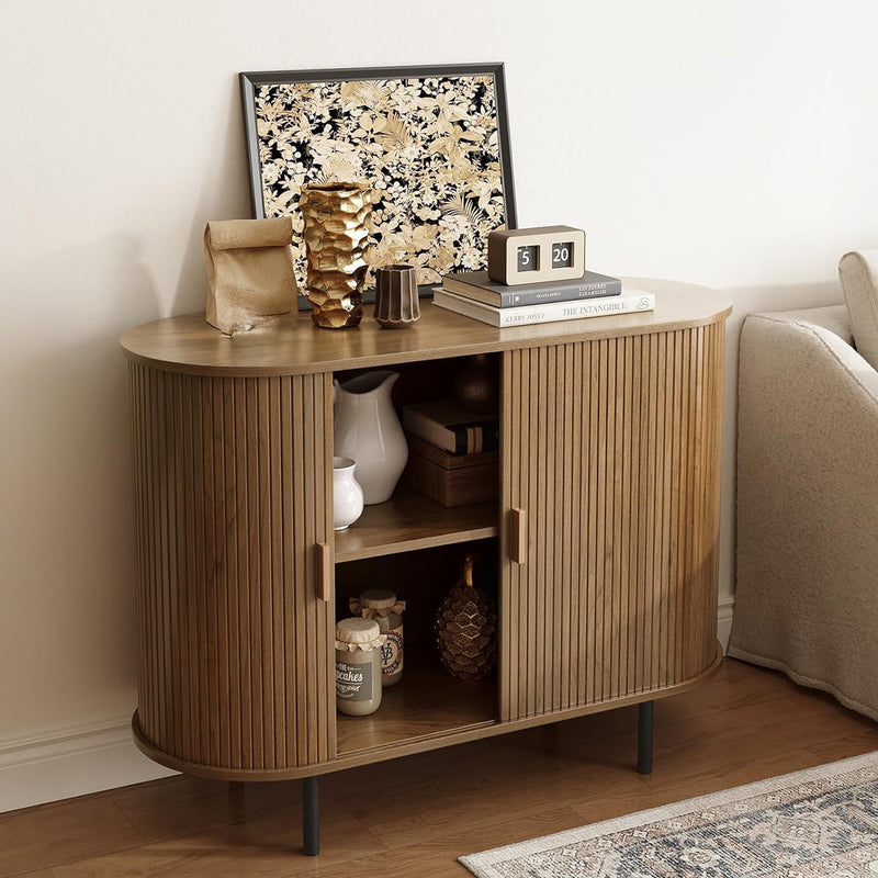 Sideboard Buffet Cabinet with Sliding Doors, 40 Inch Storage Cabinet with Adjustable Shelves