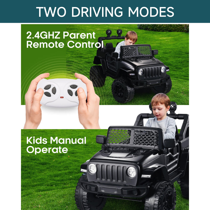 12V Kids Power Ride on Truck Car with Remote Control, Bluetooth Music, LED Lights, Spring Suspension