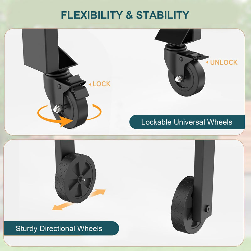 Foldable Grill Cart with Locking Wheels, Portable Outdoor Grill Table with Large Workspace for Pizza Oven, Griddle and BBQ Grill