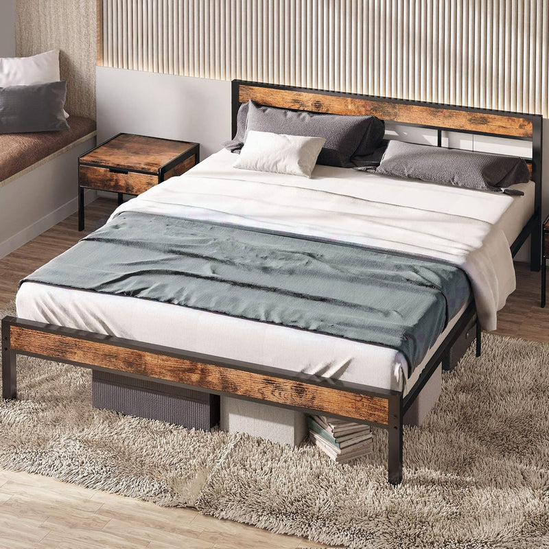 Platform Bed Frame with Headboard, Queen/King Size, No Box Spring Required