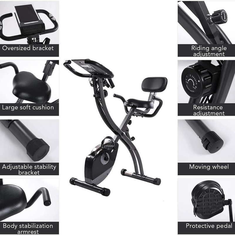 Indoor Exercise Bike, Folding Magnetic Upright Stationary Bike with Pulse Sensor LCD Display