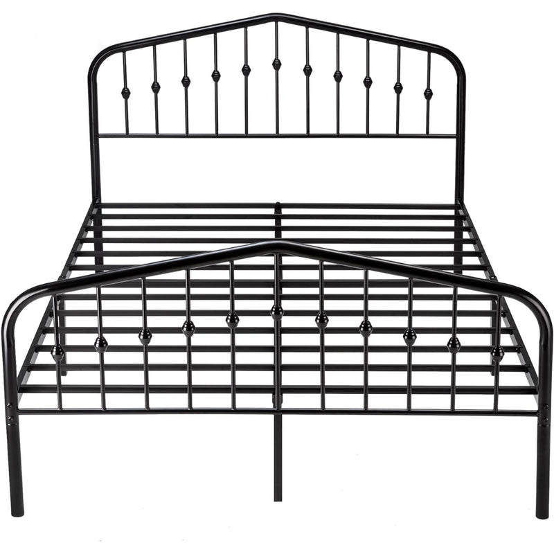 Vintage Metal Platform Bed Frame with Headboard and Footboard, No Springs Required, Black