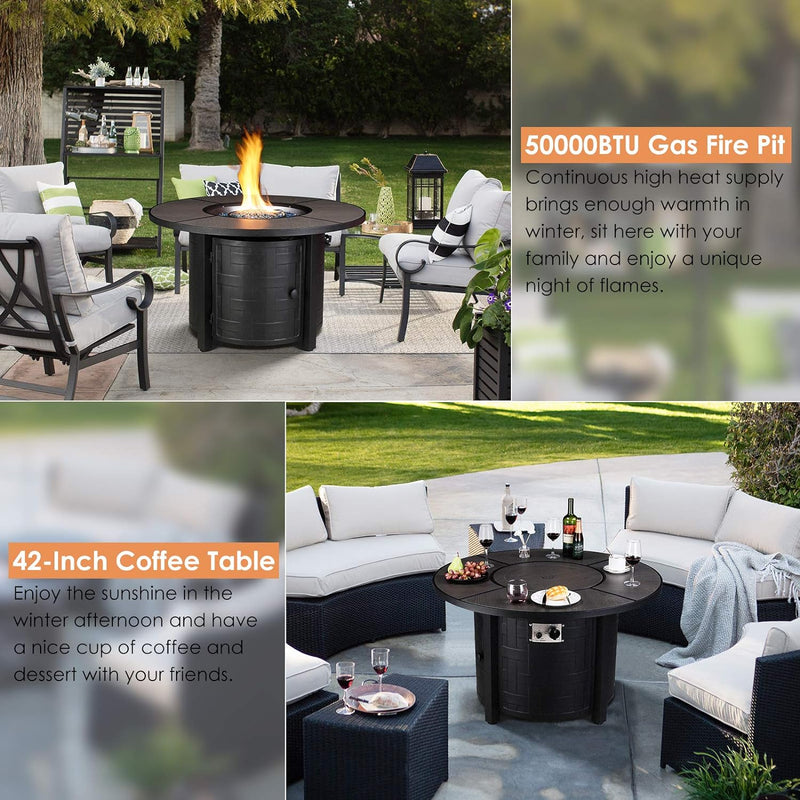 42-inch Propane Fire Pit Table 50,000 BTU Auto-Ignition Gas Fire Pits with Waterproof Cover