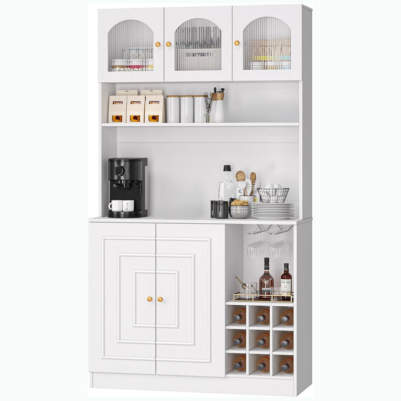 71 Inch Pantry Cabinets for Kitchen Storage, Cabinet with Microwave Shelf, White