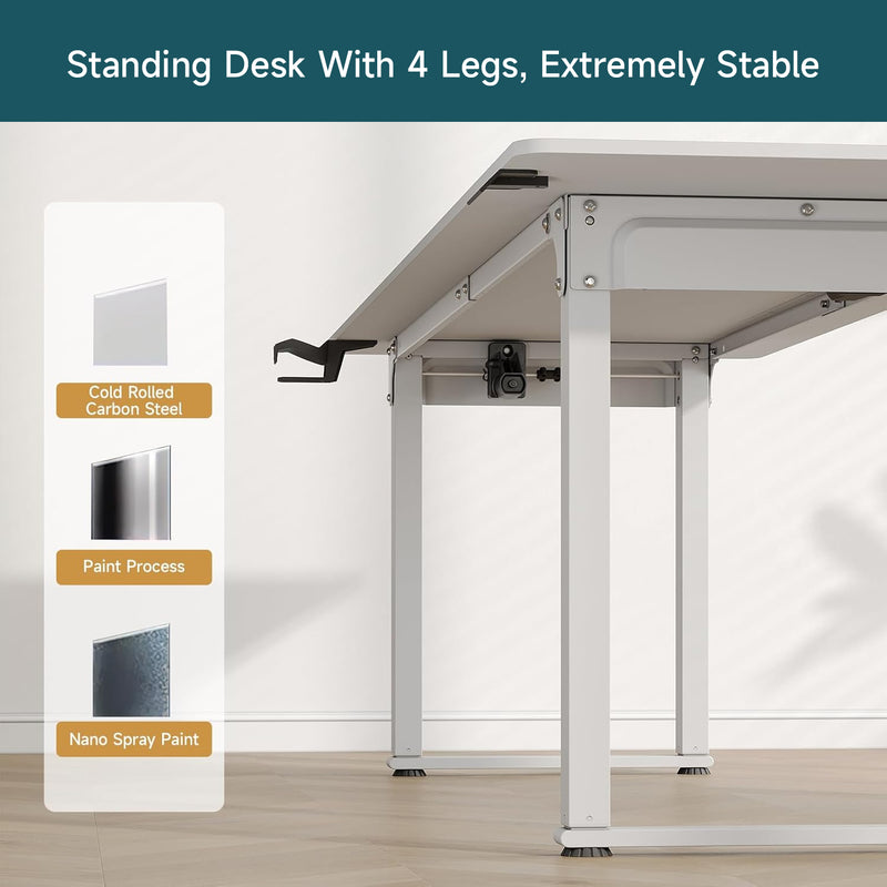 Standing Desk, Adjustable Standing Desk with 4 Legs, Rectangular Desk with 2 Dual Motors and Memory Controller,  63 x 29.5 Inch