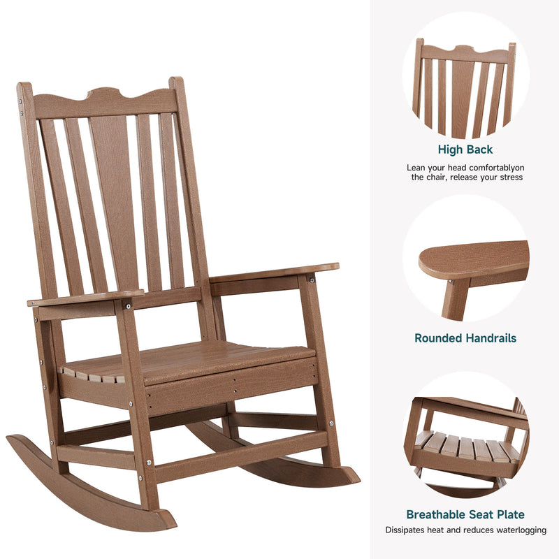 Outdoor Rocking Chair for Patio, Lawn, Porch, Backyard, Garden, Brown