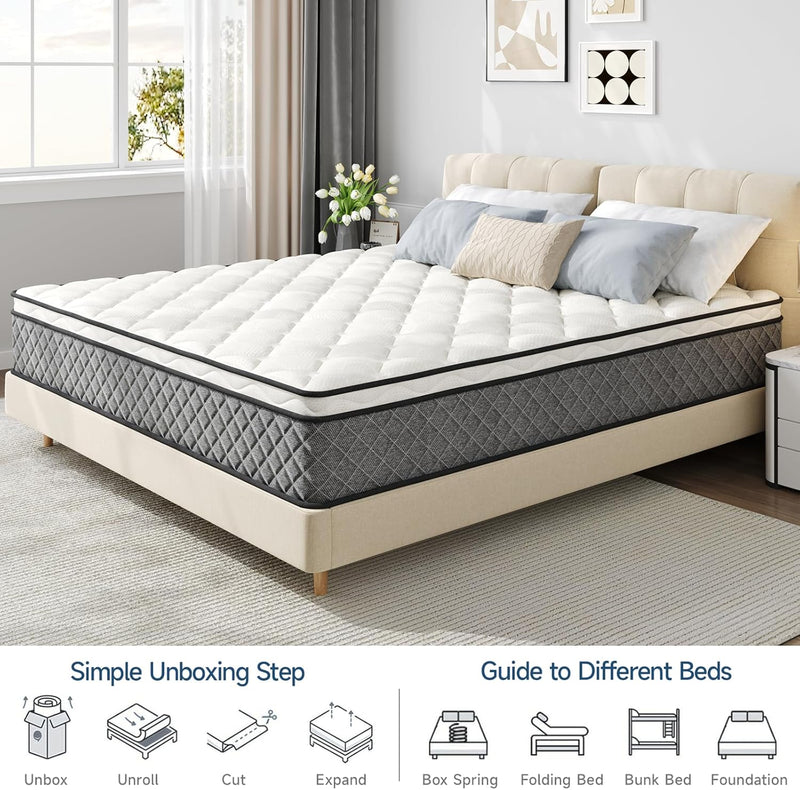 12 Inch Hybrid Mattress with Memory Foam, Medium Firm Mattresses CertiPUR-US Certified