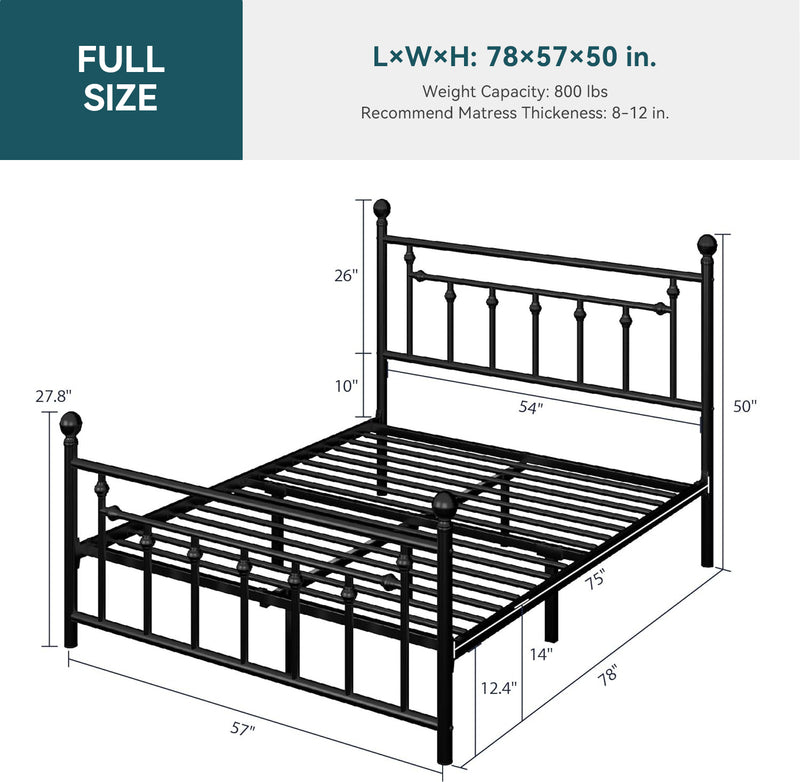 Metal Platform Bed Frame with Victorian Headboard and Footboard,Noise-Free,No Box Spring Required