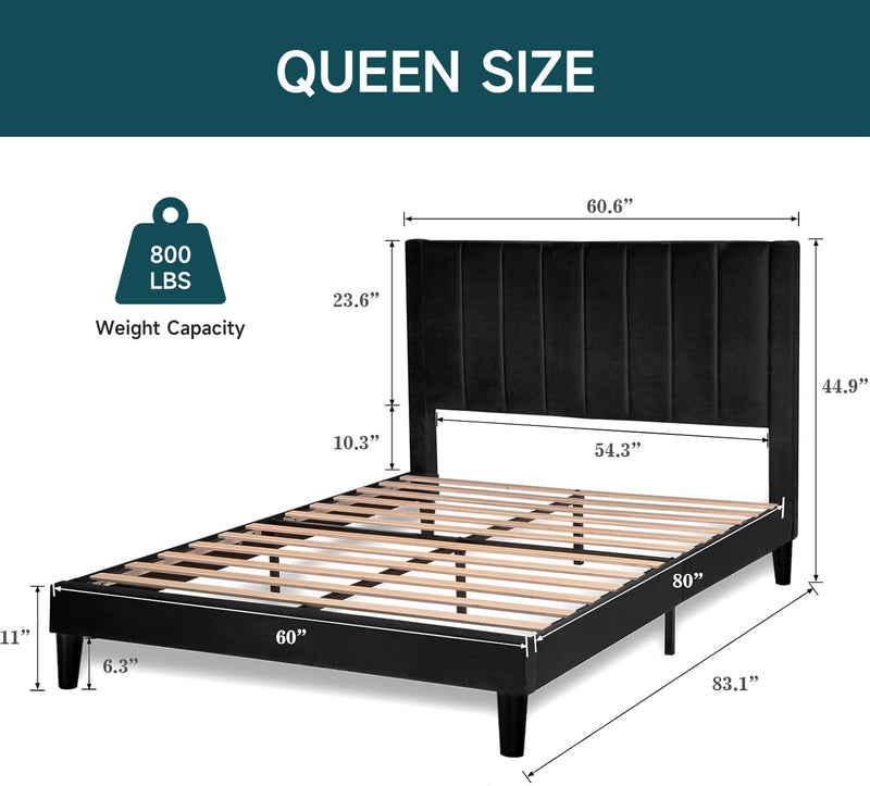 Velvet Upholstered Bed Frame with Tufted Headboard-Full/Queen/King Size