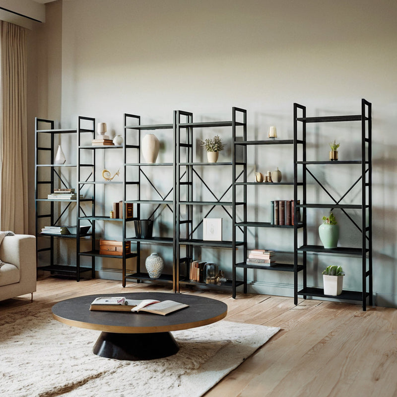 Large Etagere Bookcases Bookshelves 3 Wide 5 Tiers Industrial Bookshelf Open Display Shelves