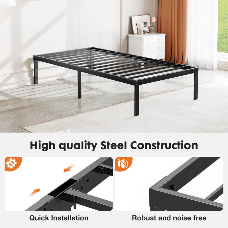 Metal Bed Frame Twin and Queen Size with Sturdy Steel Bar Support, No Box Spring Required