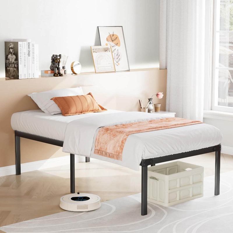 Metal Bed Frame Twin and Queen Size with Sturdy Steel Bar Support, No Box Spring Required