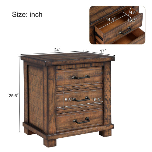 Bedroom Nightstand Reclaimed Wood Bedside Table with 3 Drawers