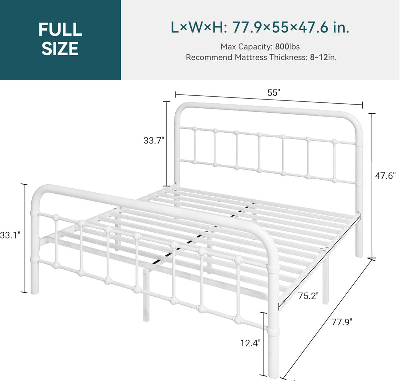 Metal Platform Bed Frame Victorian Style, No Box Spring Required