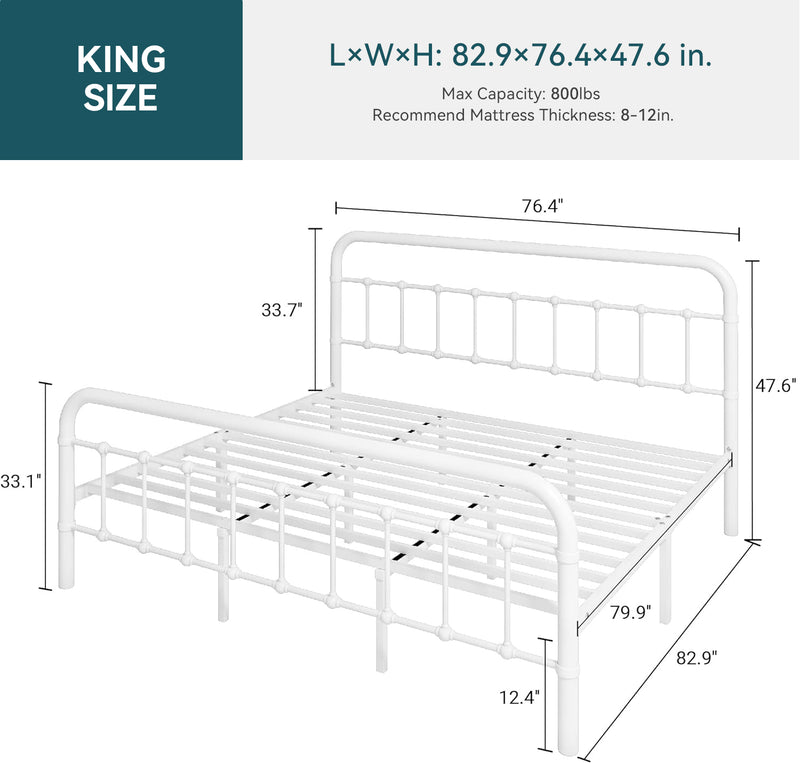 Metal Platform Bed Frame Victorian Style, No Box Spring Required