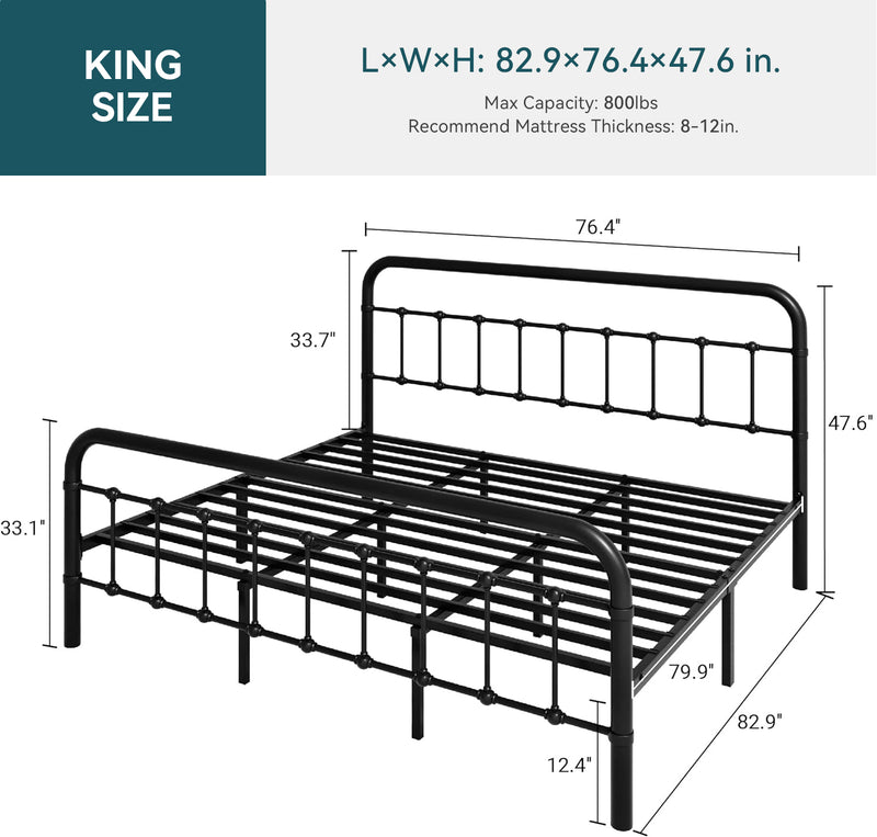 Metal Platform Bed Frame Victorian Style, No Box Spring Required