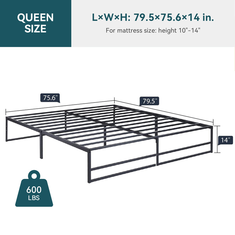 Metal Platform Bed Frame with 14 Inch Underbed Storage No Box Spring Required, Black