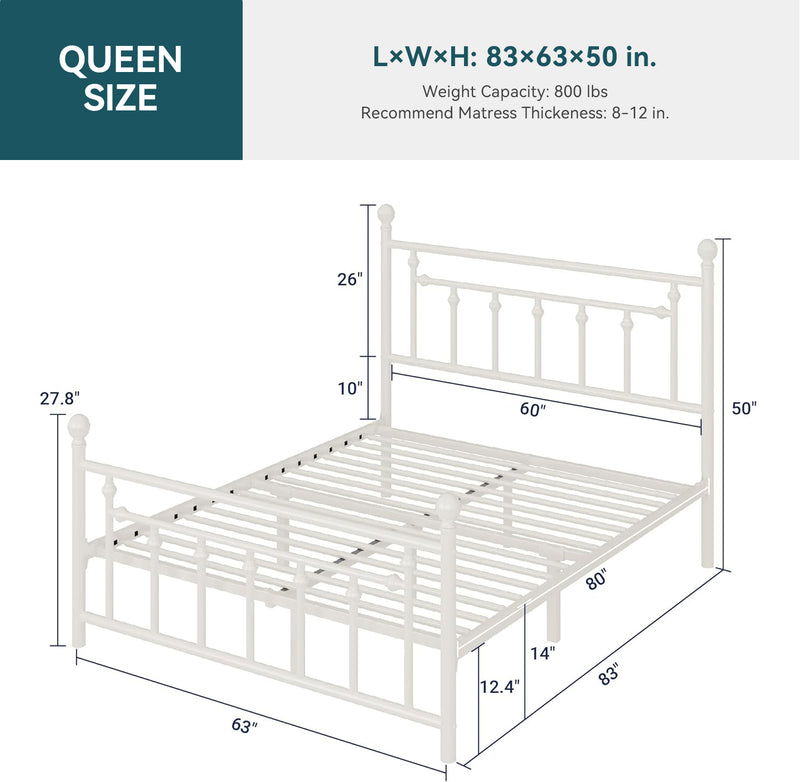 Metal Platform Bed Frame with Victorian Headboard and Footboard,Noise-Free,No Box Spring Required